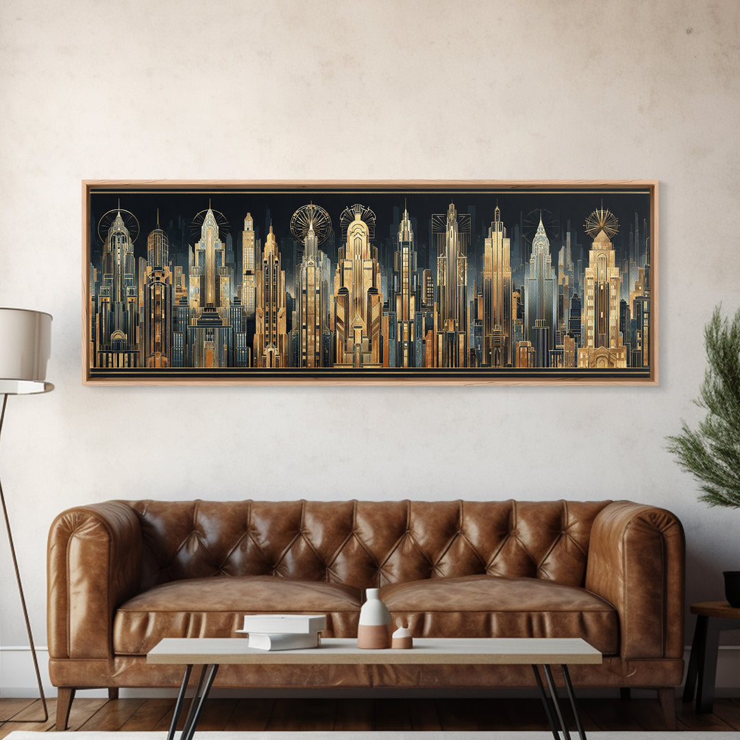 Stylized Skyscraper Crown Canvas Print, Art Deco Art, Boho Decor, Living Room Decor, Oil Painting, Glamour, Art Prints, ADA-3x1-62
