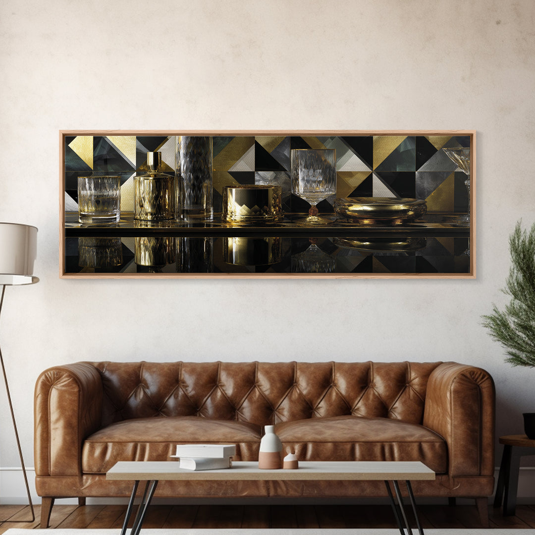 Luxury Cocktail Glass Framed Canvas Print, Art Deco Art, Gallery Decor, Living Room Decor, Fine Art, Glamour, Wall Art, ADA-3x1-69