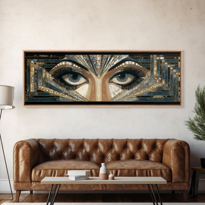 Flapper Portrait with Pearl Strands and Dramatic Canvas Print, Art Deco Art, Digital Art, Living Room Decor, Fine Art, Glamour, ADA-3x1-78