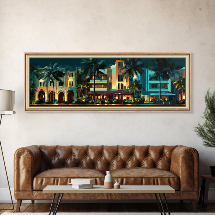 Tropical Hotel Facade Canvas Print, Art Deco Art, Wall Decor, Living Room Decor, Fine Art, Glamour, Abstract Art, Digital Print, ADA-3x1-80