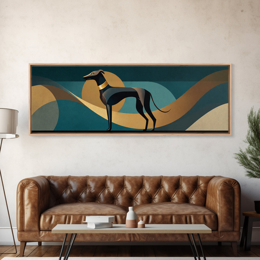 Elegant Greyhound Silhouette Framed Canvas Print, Art Deco Art, Gallery Wall Art, Living Room Decor, Fine Art, Glamour, ADA-3x1-81
