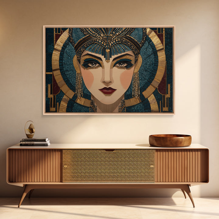 Flapper Portrait with Pearl Strands and Dramatic Framed Canvas Print, Art Deco Art, Boho, Living Room Decor, Fine Art, Glamour, ADA-3x2-18