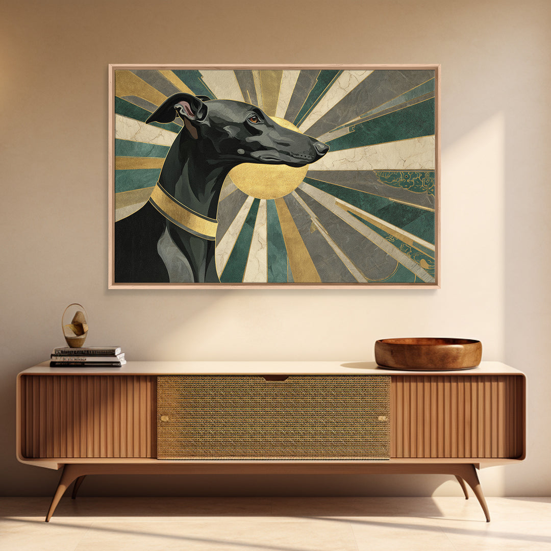 Elegant Greyhound Silhouette Framed Canvas Print, Art Deco Art, Gallery Decor, Living Room Decor, Fine Art, Glamour, Wall Art, ADA-3x2-45