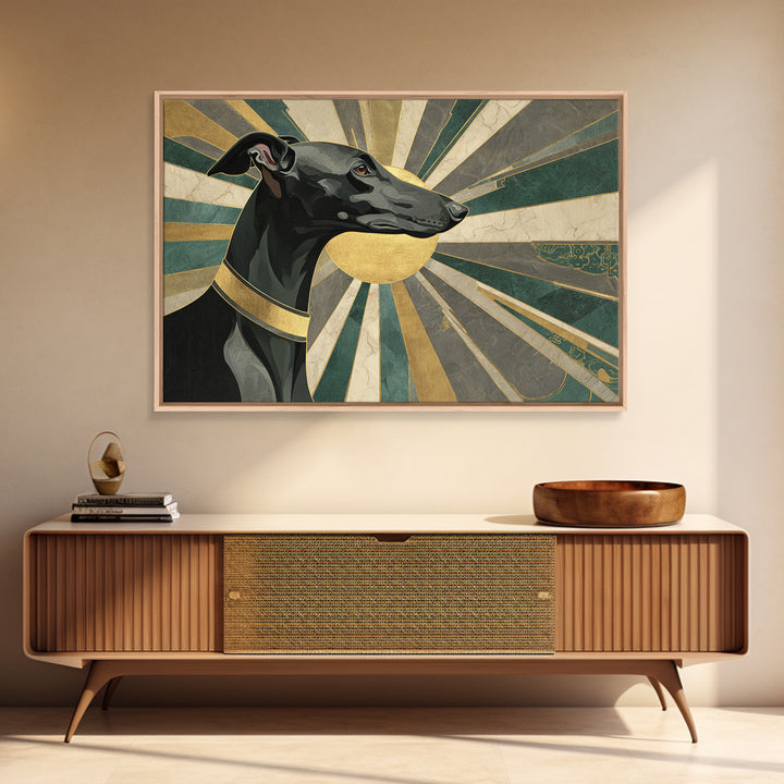 Elegant Greyhound Silhouette Framed Canvas Print, Art Deco Art, Gallery Decor, Living Room Decor, Fine Art, Glamour, Wall Art, ADA-3x2-45