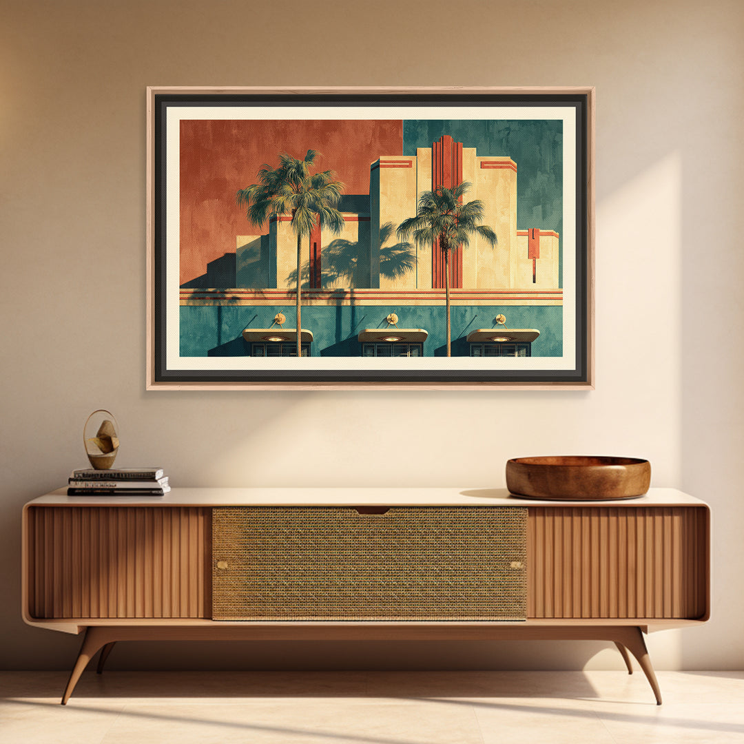 Tropical Hotel Facade Canvas Print, Art Deco Art, Minimalist Decor, Living Room Decor, Fine Art, Glamour, Wall Art Prints, ADA-3x2-68