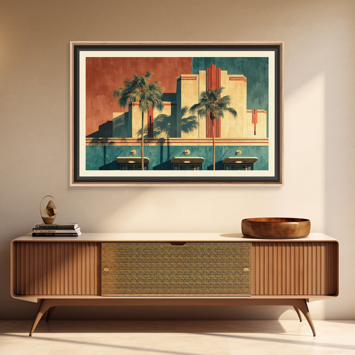 Tropical Hotel Facade Canvas Print, Art Deco Art, Minimalist Decor, Living Room Decor, Fine Art, Glamour, Wall Art Prints, ADA-3x2-68