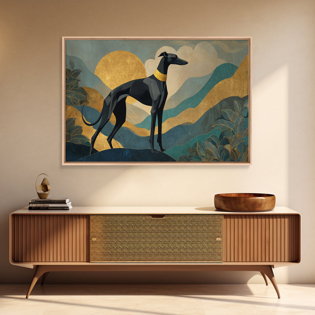 Elegant Greyhound Silhouette Framed Canvas Print, Art Deco Art, Gallery Decor, Living Room Decor, Fine Art, Glamour, Wall Art, ADA-3x2-69