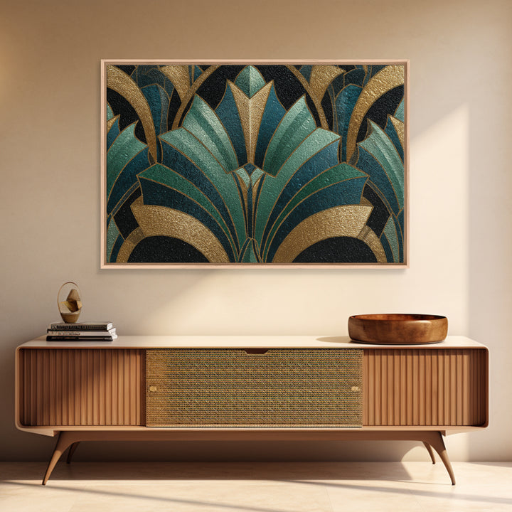 Fan Shaped Shell Motif Canvas Print, Art Deco Art, Living Room Decor, Abstract Art, Glamour, Mid Century Modern, ADA-3x2-72