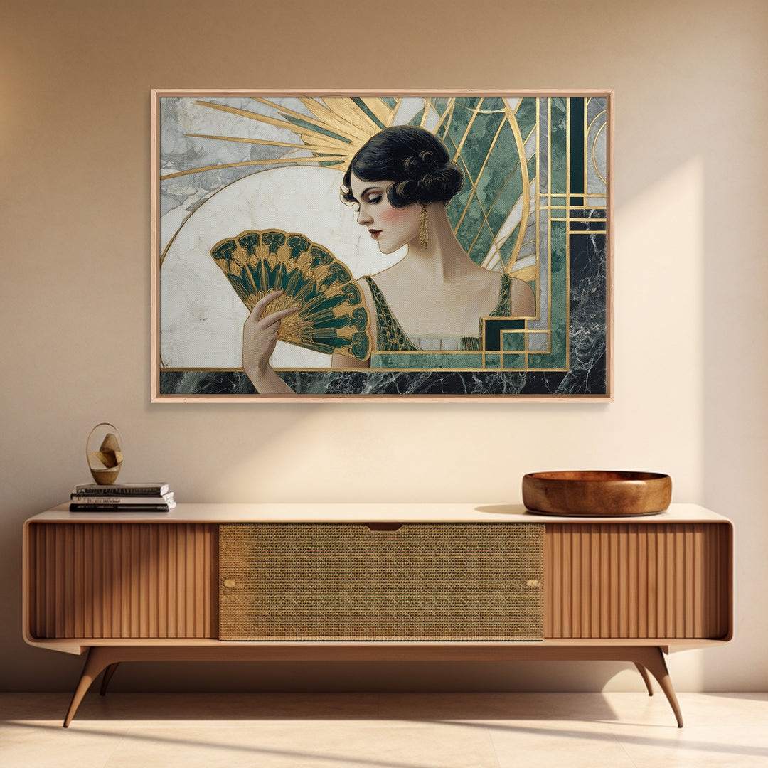 Glamorous 1920s Woman Framed Canvas Print, Art Deco Art, Room Decor, Living Room Decor, Oil Painting, Glamour, Digital Art, ADA-3x2-77