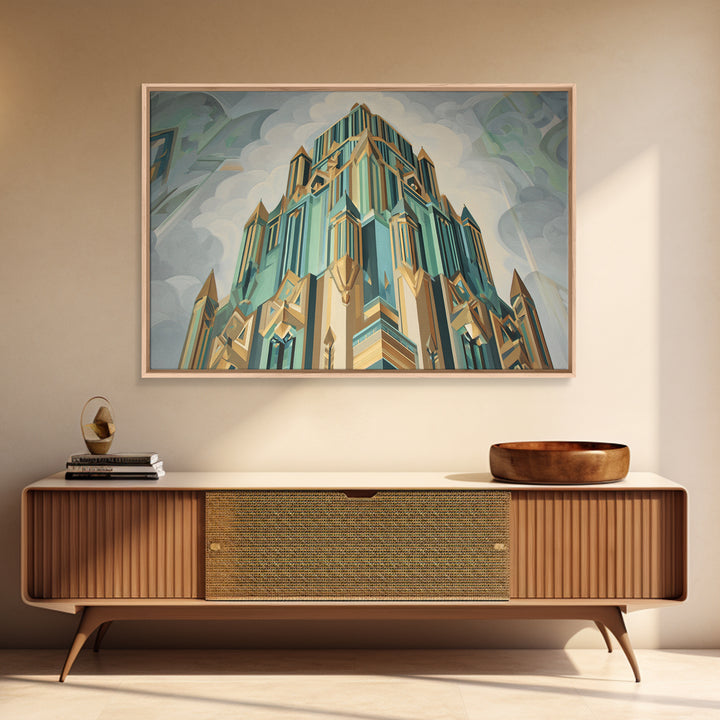 Stylized Skyscraper Crown Canvas Print, Art Deco Art, Art Deco Wallpaper, Living Room Decor, Fine Art, Glamour, ADA-3x2-98