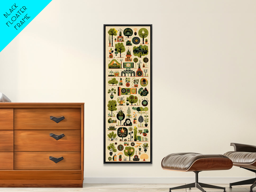 Whimsical African Garden Icon Wall Art, Botanical Pattern Canvas, Green Nature Decor, Modern Afrocentric Home Decor Gift