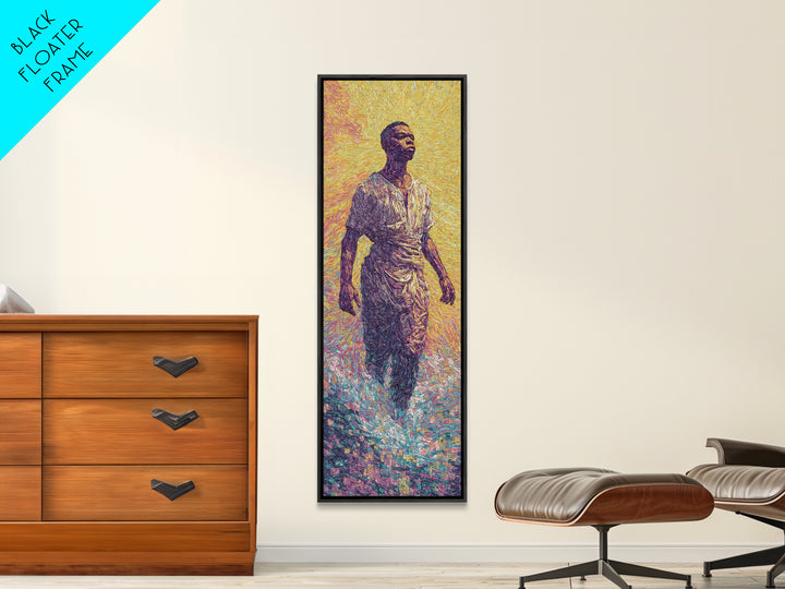 Radiant African Man Walking Through Water Canvas Print, Afrocentric Black Art, Spiritual Wall Decor, Modern Portrait Gift