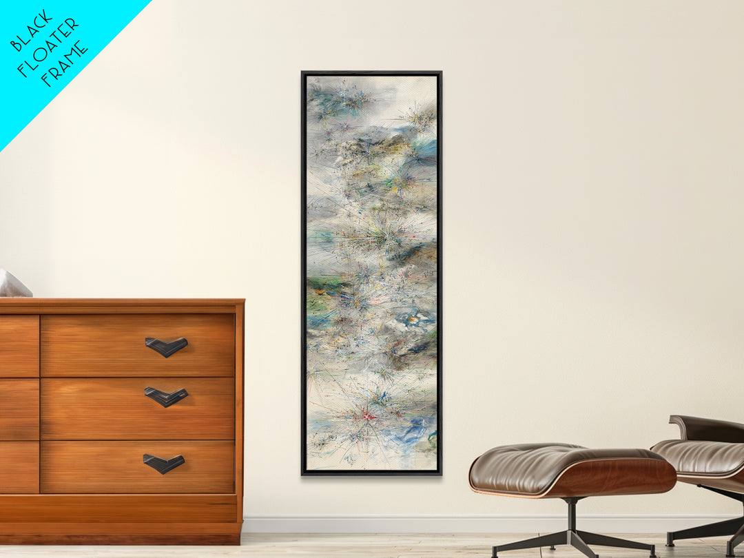 Misty Abstract Landscape With Fine Lines Framed Canvas Print, Contemporary Wall Art, Neutral Home Decor For Office And Living Room