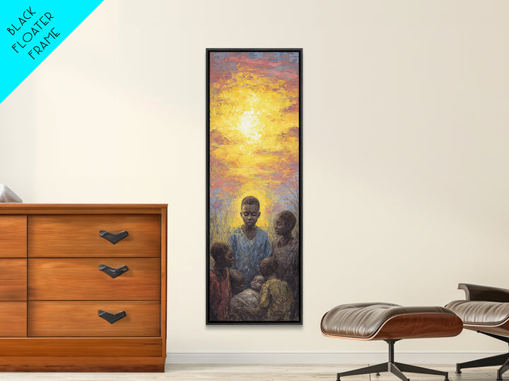 African Children Gathered In Golden Sunset Wall Art, Black Family Art, Motherland Portrait, Warm Cultural Home Decor Gift