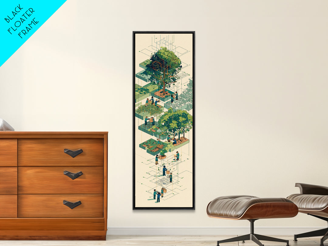 Isometric Urban Garden And Big Tree Wall Art, Community Park Illustration, Modern Green Home Decor, Unique Canvas Gift For Office