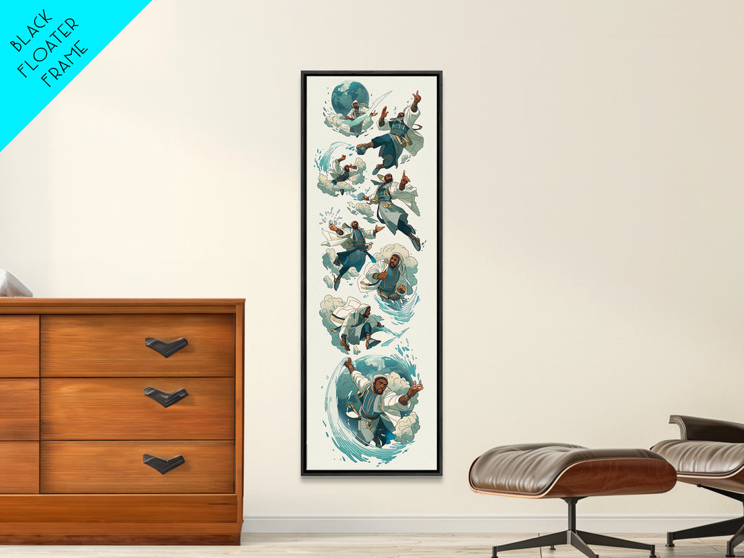 Whimsical Martial Artist Canvas Print, Water And Wind Adventure Art, Playful Fantasy Wall Decor, Unique Kids Room Art Gift