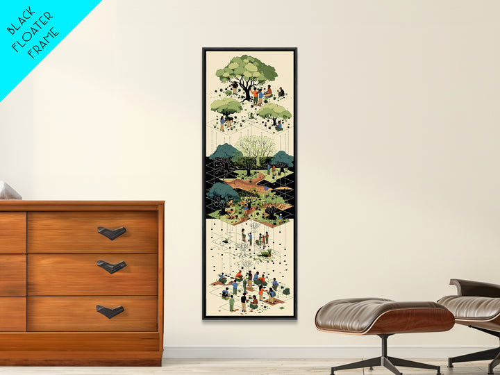 Layered Community Park With Trees Wall Art, Isometric Garden Illustration, Green Nature Scene, Modern Home Decor Gift For Office