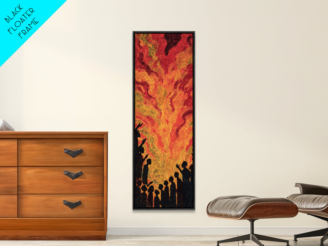 Fiery Celebration Silhouettes Wall Art, African Culture Art, Bold Abstract Painting, Festival Energy Decor, Statement Canvas Print