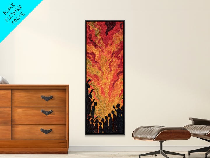 Fiery Celebration Silhouettes Wall Art, African Culture Art, Bold Abstract Painting, Festival Energy Decor, Statement Canvas Print