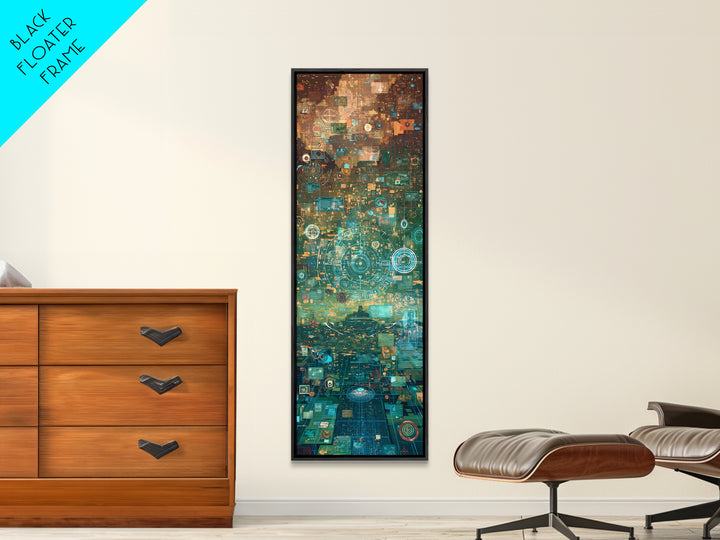 Futuristic Teal Gold Circuit City Wall Art, Afrofuturism Decor, Abstract African Art Print, Modern Canvas Office Decor Gift