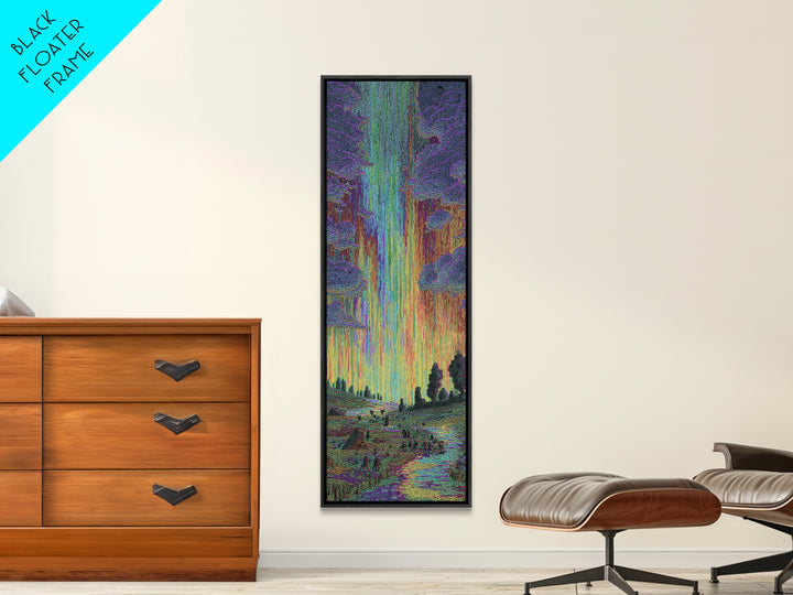 Luminous Jungle Path With Violet Trees Canvas Print, African Inspired Nature Scene Art, Dreamy Green Blue Wall Decor Gift