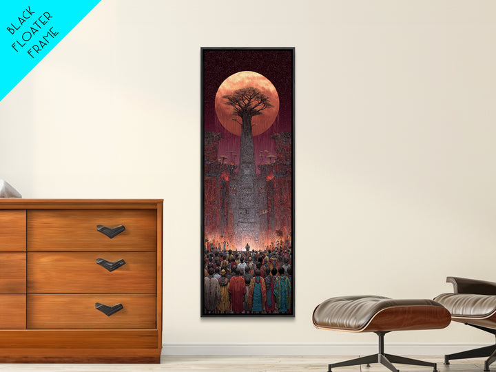 Giant Baobab Tree Beneath Copper Moon Canvas Print, African Landscape Art, Spiritual Tribal Decor, Ancestral Wall Gift Print