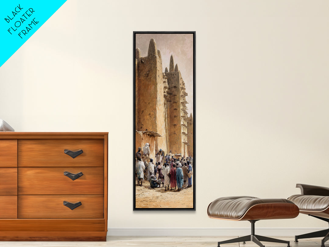 Djenne Mosque Street Wall Art, Mali Mud Brick Architecture Canvas Print, African Culture Decor, Sahel Travel Poster Artwork