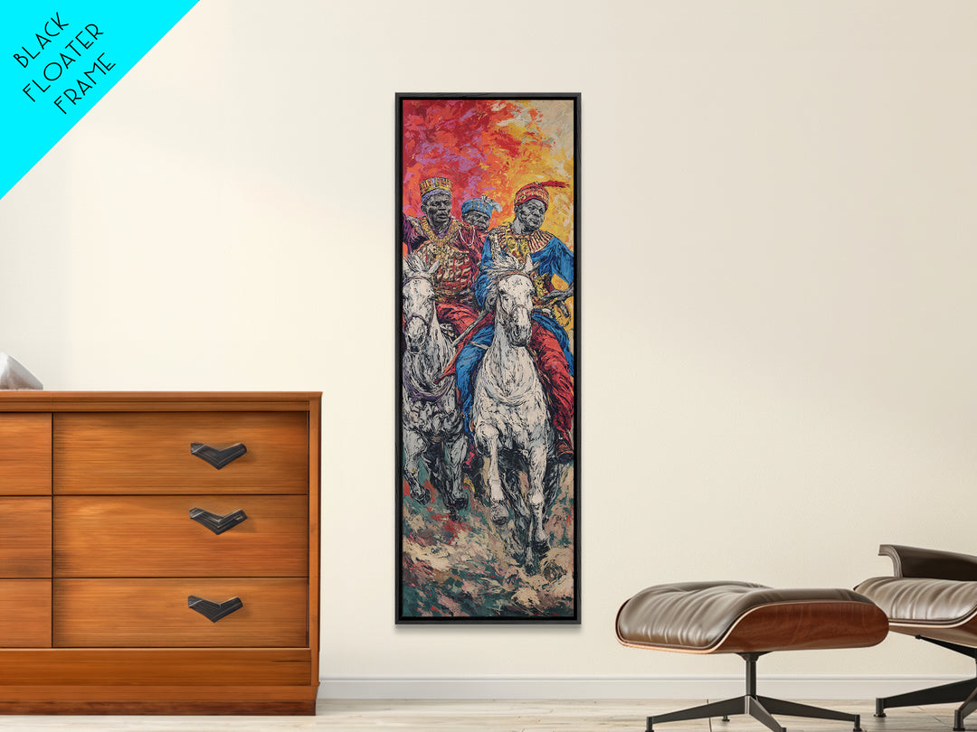 Three African Royal Horsemen On White Horses Canvas Print, Afrocentric Wall Art, African Warrior Art, Cultural Home Decor