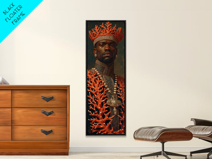 Black King In Coral Crown Portrait Canvas Print, African Portrait Art, Black Man Wall Art, Gold Jewelry Canvas, Luxury Decor