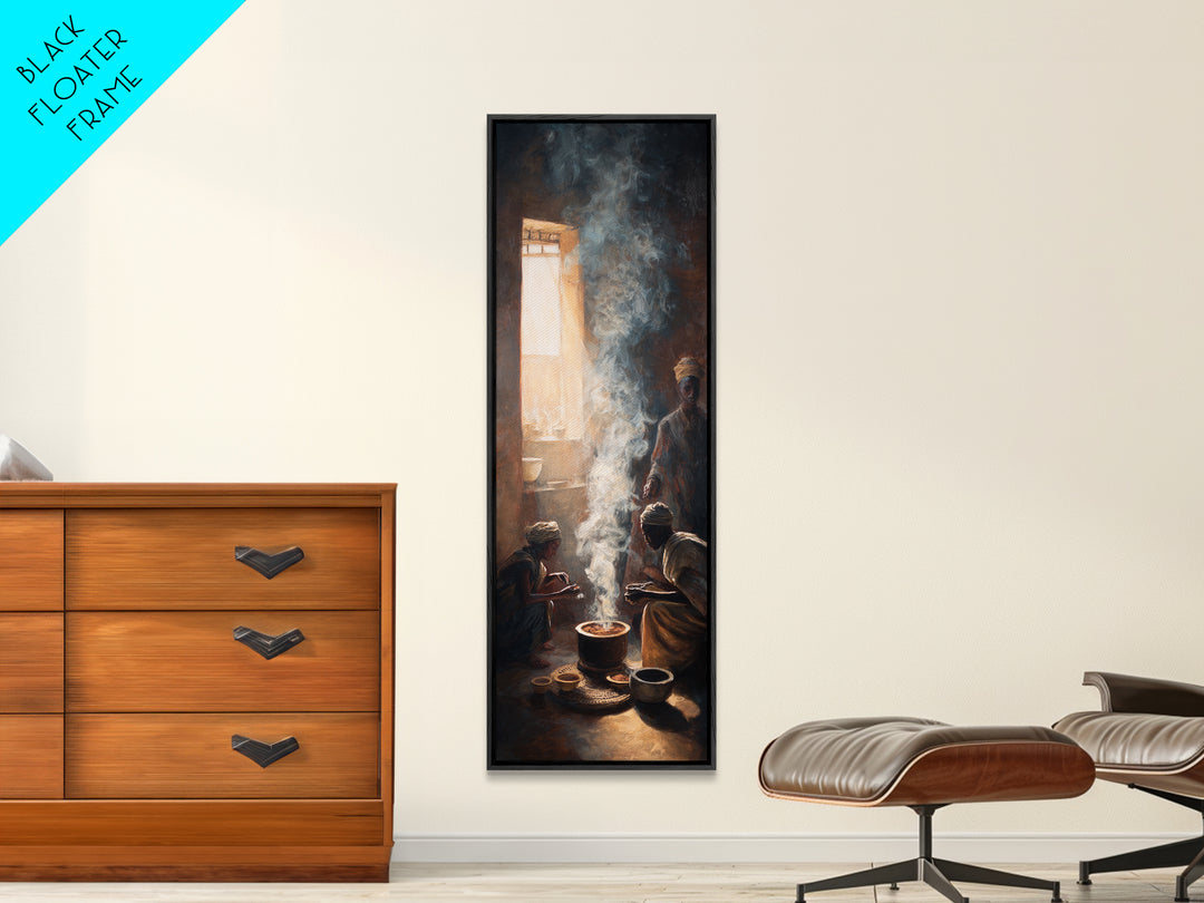 Smoky African Family Cooking By Window Wall Art, African Painting, Black Culture Art, Spiritual Home Decor, Meaningful Gift