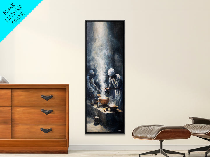 African Steam Ritual Wall Art, Dark Ceremonial Canvas, Men In White Headwraps, Afrocentric Tribal Decor, Spiritual Print