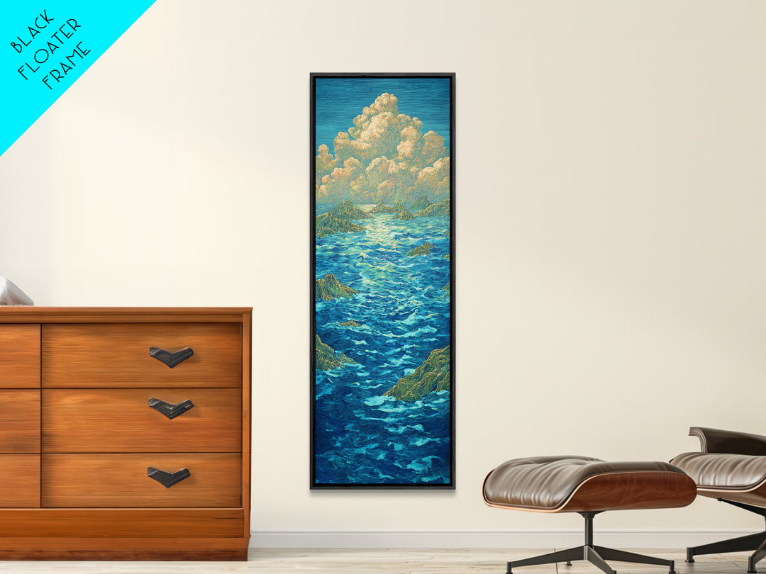 Turquoise Ocean With Golden Clouds Canvas Print, Blue Seascape Wall Art, Dreamy Nature Scene Art, Coastal Home Decor Gift