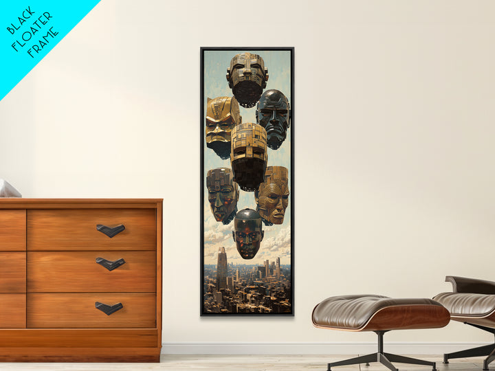 Futuristic Gold And Black Masks Wall Art, Afrofuturism Decor, Modern African Art, Urban Wall Decor, Unique Canvas Print Gift