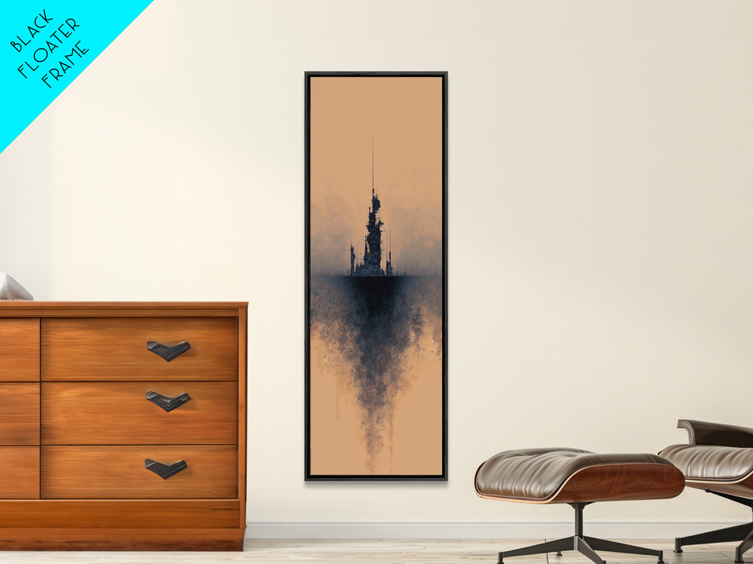 Misty Black Spire On Terracotta Canvas Print, Dreamy Wall Art, Minimalist Decor, Modern Canvas Art, Gothic Office Decor Art