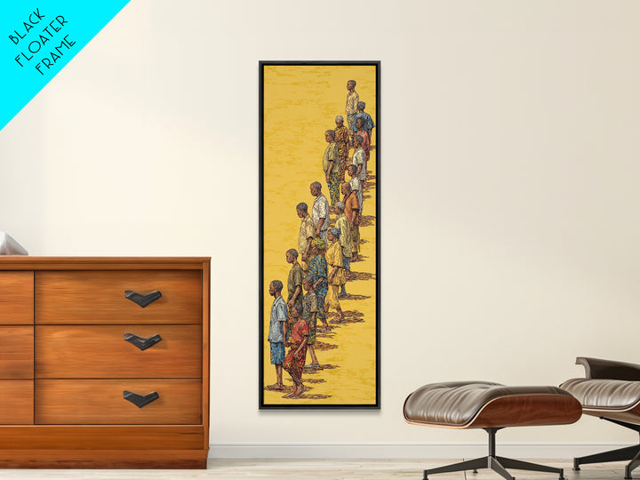 Long Line Of African People On Golden Sand Wall Art, Cultural Art Print, African Women And Men Canvas Print, Diaspora Decor
