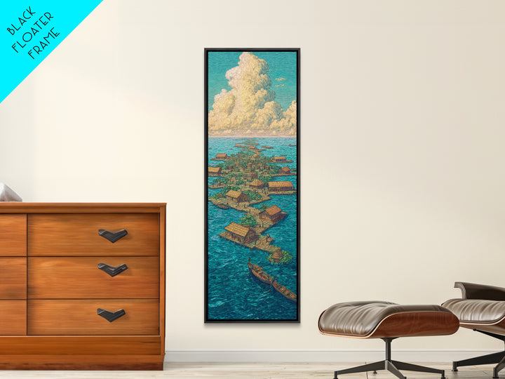 Floating African Water Village Wall Art, Turquoise Ocean Huts, Afrocentric Decor, African Landscape, Coastal Canvas Print