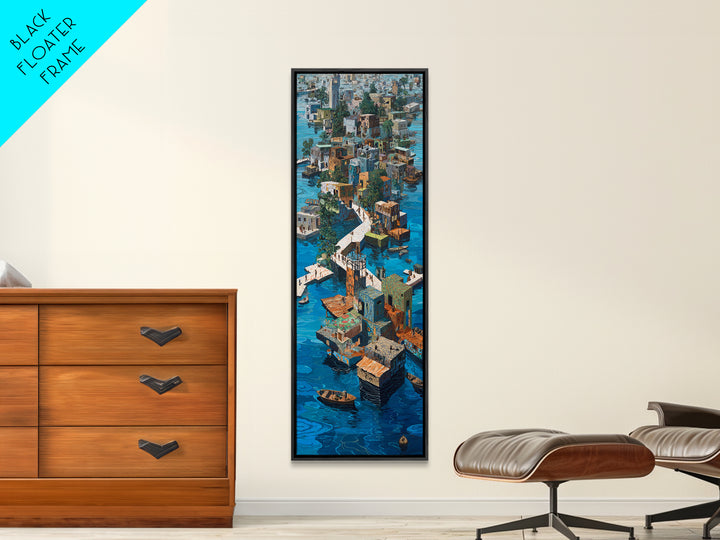Stilted African Water City Wall Art, Urban Coastal Village, Afrocentric Wall Decor, Modern African Art Canvas Print, Home Decor
