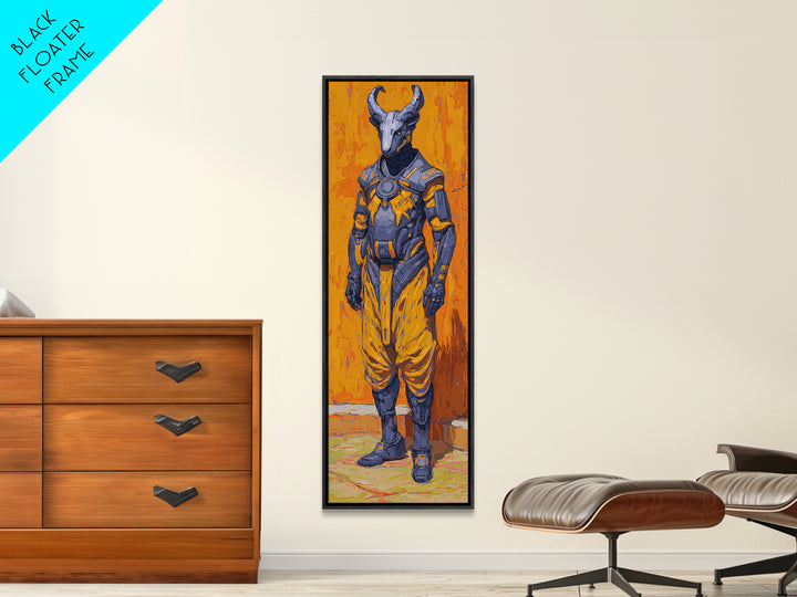 Horned African Warrior Afrofuturism Canvas Print, Orange Sci Fi Tribal Art, Bold Black Art Decor, Unique Gift For Him Wall Art