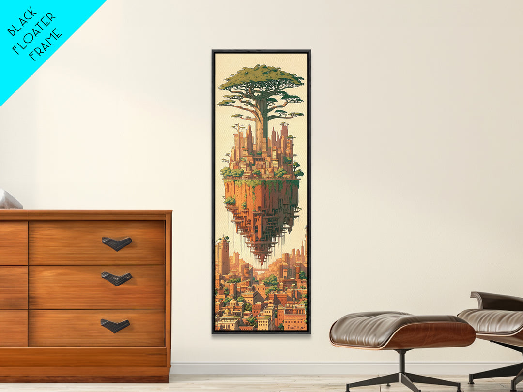 Floating African Tree City Canvas Print, Baobab Fantasy Landscape Wall Art, Afrocentric Urban Decor, Modern Home Decor Gift