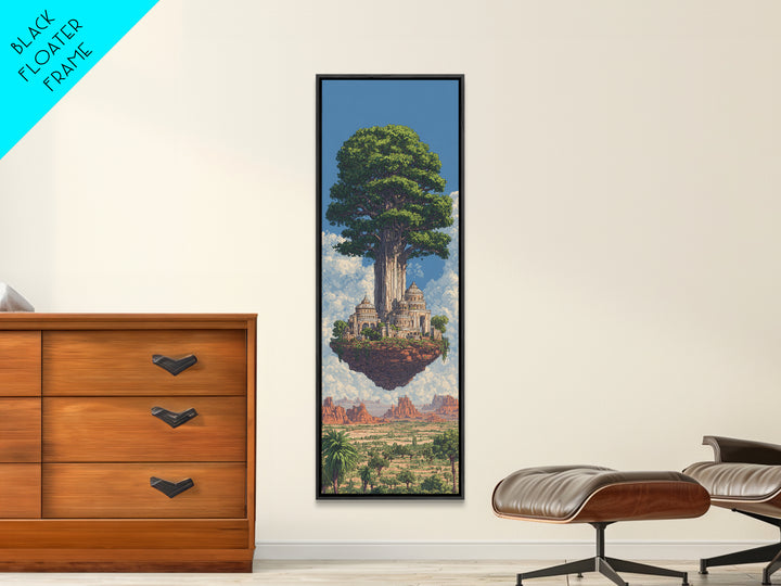 Majestic African Tree Temple Framed Canvas Print, Floating Island Landscape Wall Art, Desert Skyline Home Decor Gift For Her