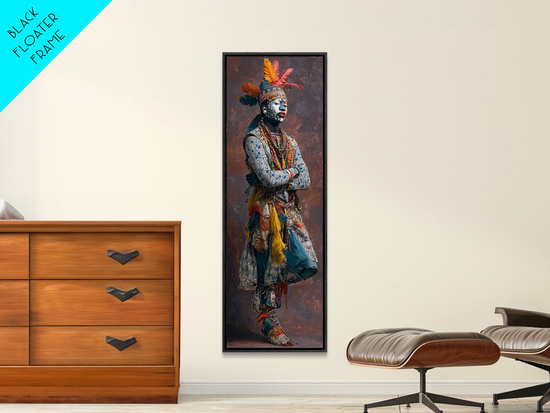 Feathered African Warrior Woman Framed Canvas Print, Tribal Queen Portrait, Afrocentric Wall Decor, Cultural Artwork Gift