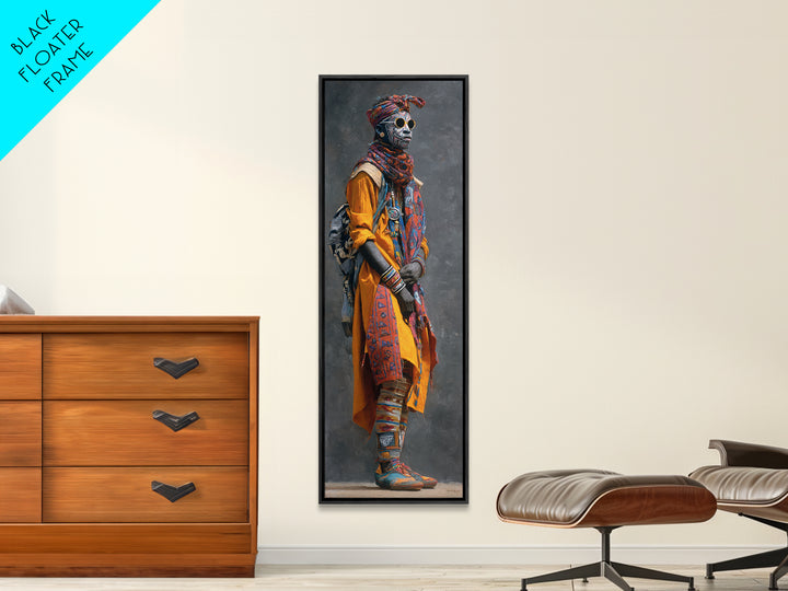 Stylish African Nomad In Yellow Robe Canvas Print, Modern Afrocentric Portrait Wall Decor, Black Culture Art For Living Room