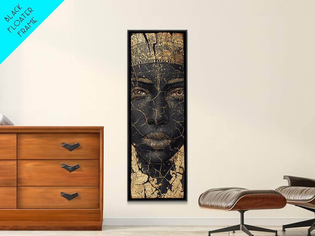 Cracked Gold African Woman Face Canvas Print, Black Queen Portrait Wall Decor, Elegant Afrocentric Art, Modern Cultural Gift