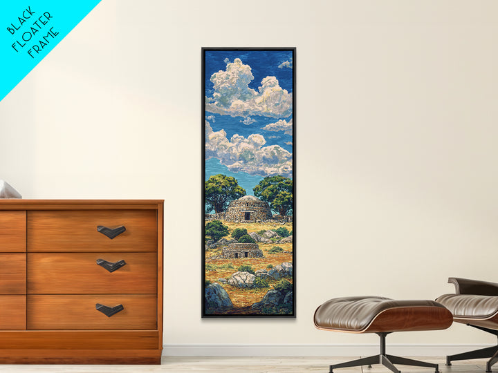 Sunny African Village Hut Canvas Print, Savanna Landscape Wall Decor, Traditional Cultural Art, Serene Nature Home Decor