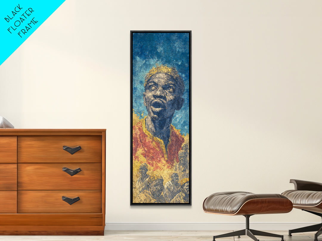 Expressive Singing Man Canvas Print, Blue African Portrait, Afrocentric Wall Decor, Black Music Art For Modern Home Gallery