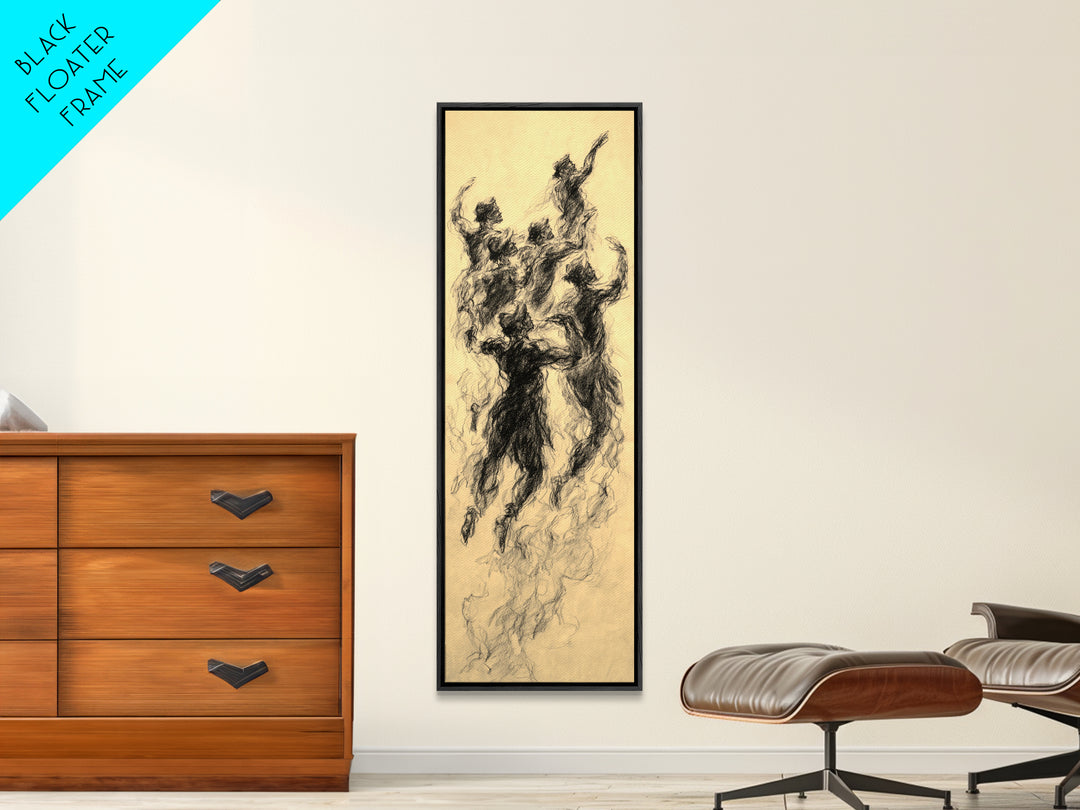 Dancing Spirit Figures Canvas Print, Expressive African Women Art, Charcoal Movement Sketch, Feminine Wall Decor Gift For Her