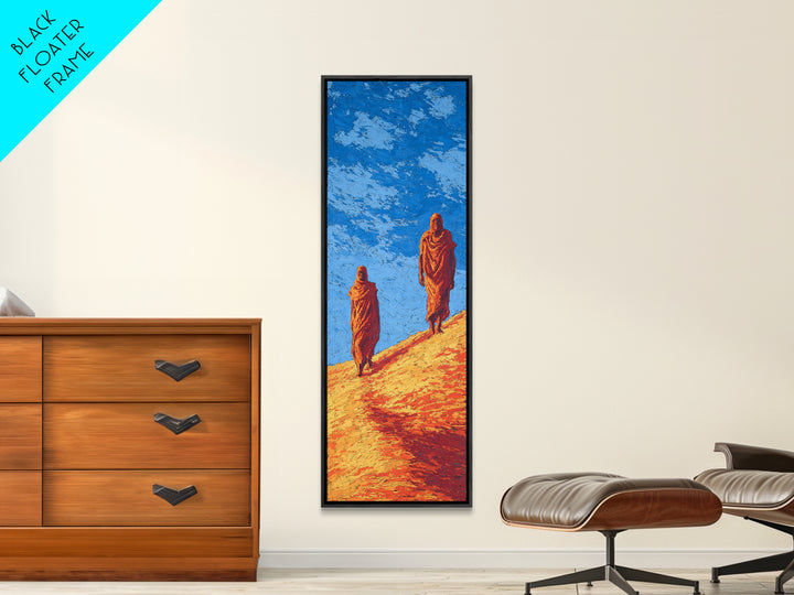 Two Robed Figures On Desert Hill Canvas Print, African Landscape Wall Decor, African Inspired Safari Art, Earth Tone Decor