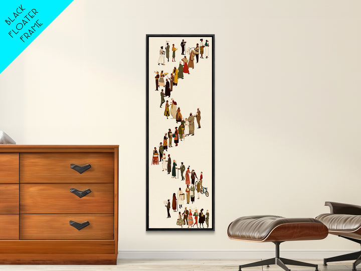 Winding Line Of Diverse People Wall Art, Minimalist Canvas Print, Modern Figurative Home Decor, Long Narrow Gallery Poster