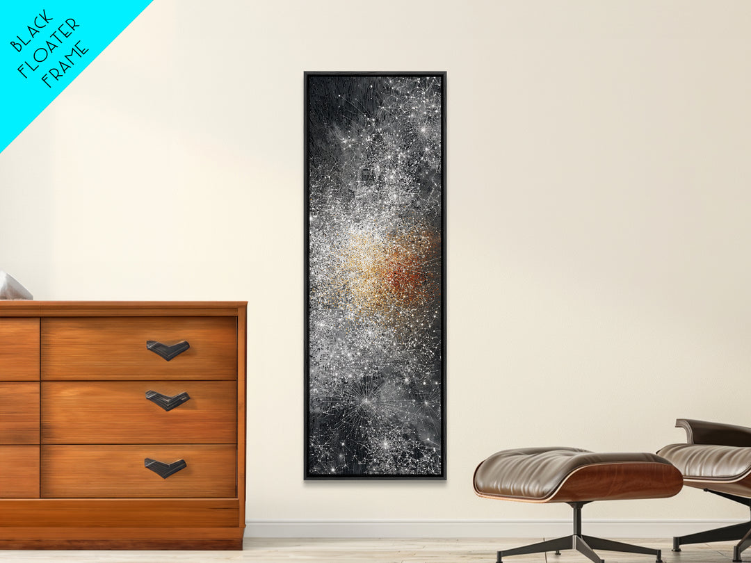 Black White Gold Cosmic Burst Abstract Wall Art, Modern Canvas Decor, Statement Living Room, Luxury Home Decor Gift, Large Vertical Print