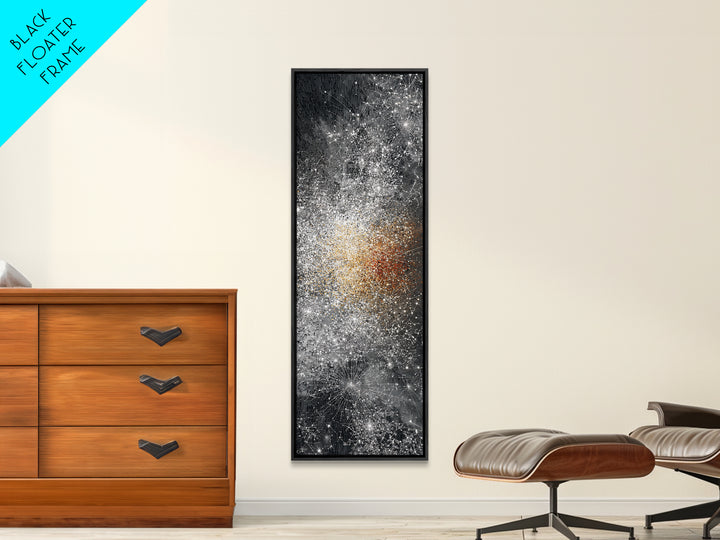 Black White Gold Cosmic Burst Abstract Wall Art, Modern Canvas Decor, Statement Living Room, Luxury Home Decor Gift, Large Vertical Print